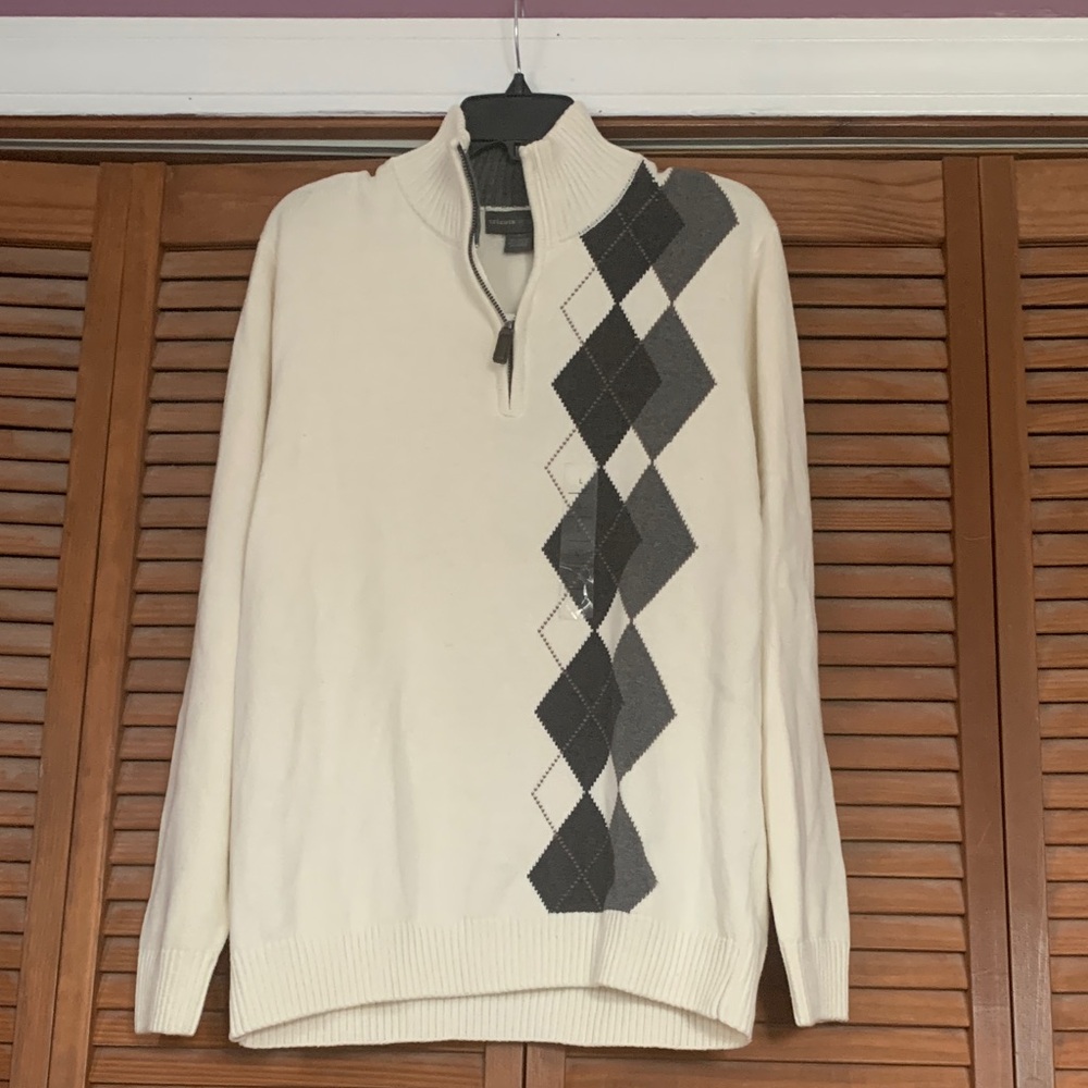 Men's Tricots St Raphael Cream Quarter-Zip Sweater with Gray Argyle